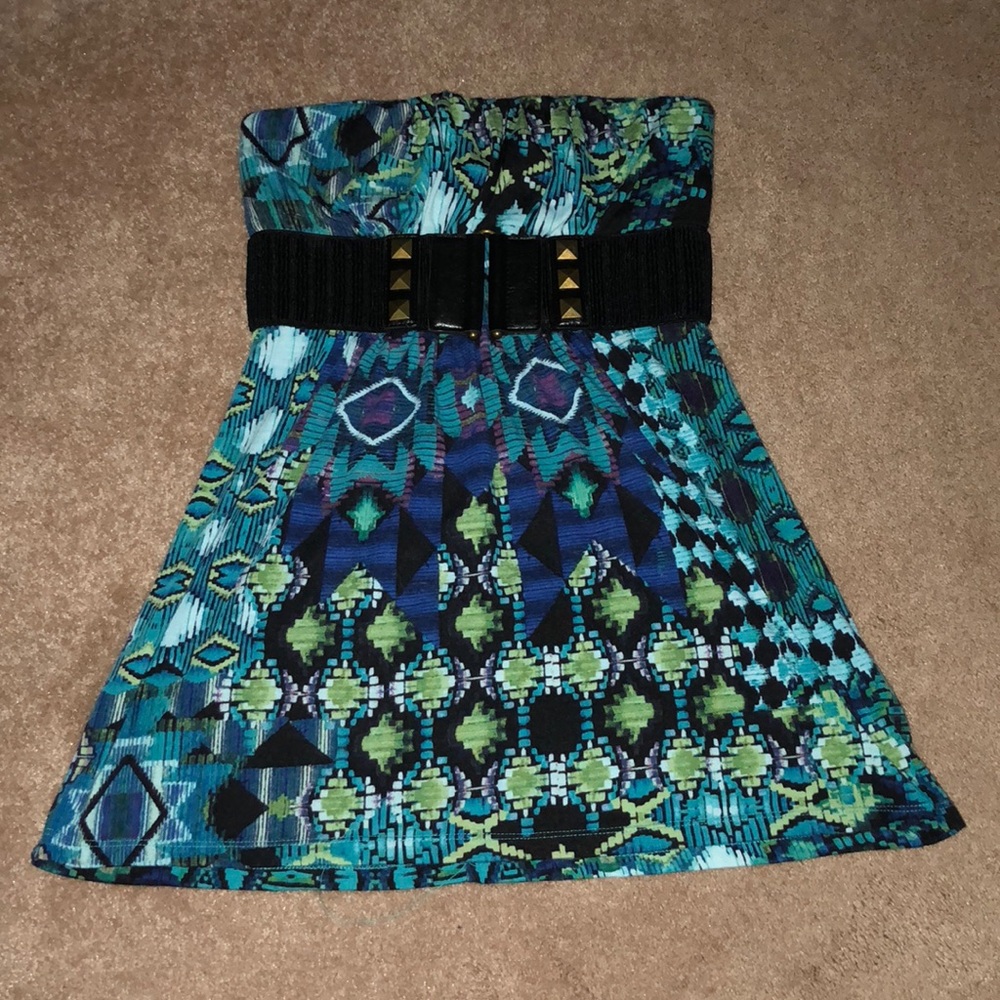 Strapless blue/ green tribal design top